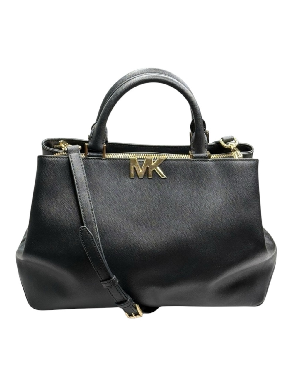 Michael Kors ✿ Florence Medium Saffiano Leather Satchel Handbag ✿ Black Gold MK - Picture 4 of 16